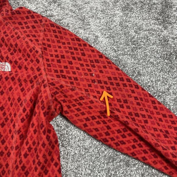 North Face 1/4 Zip Pullover Womens Medium Fleece Diamond Print Outdoors Red - Picture 6 of 9